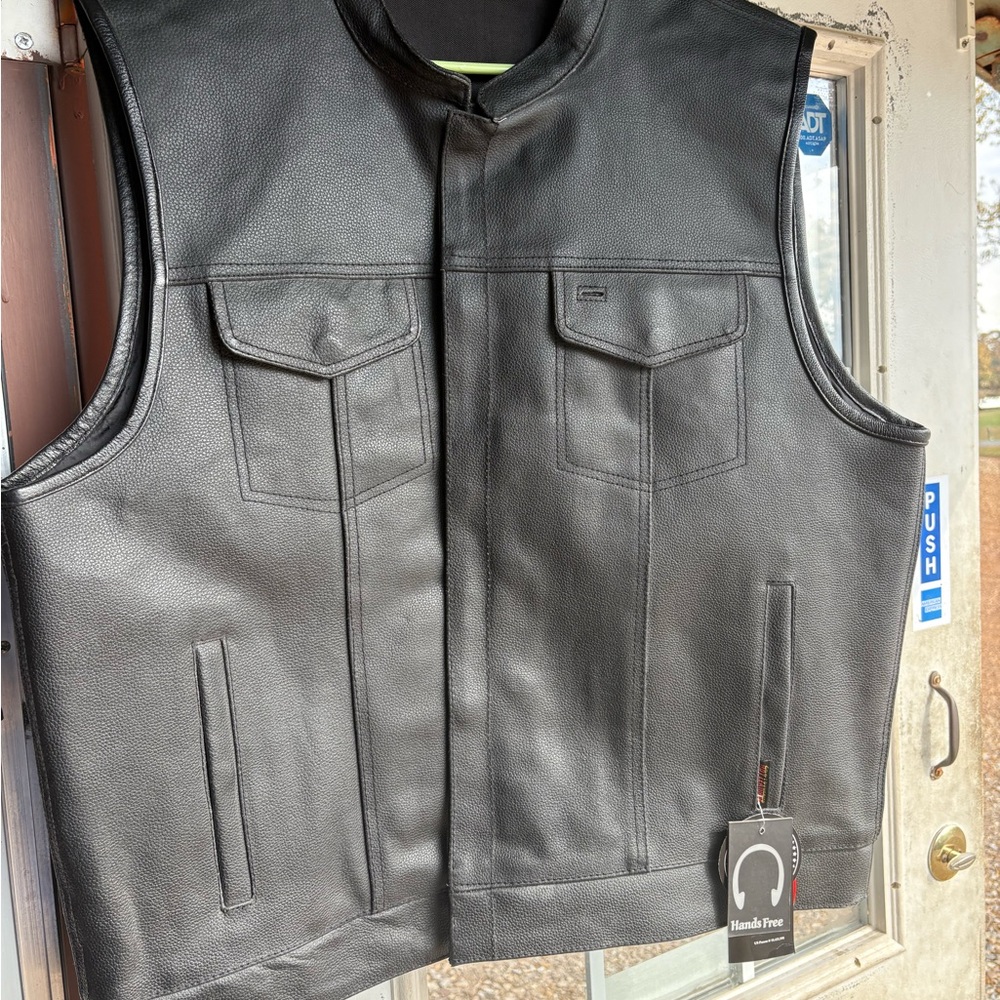 Black Leather Motorcycle Vest for Men